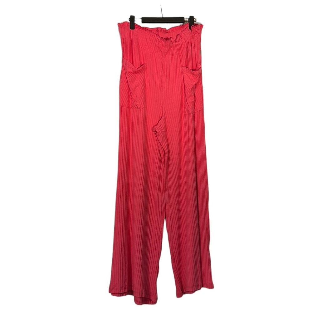 FP Movement by Free People High Waisted Wide Leg Pants Size Large Pink Ribbed